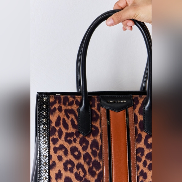 David Jones Leopard Contrast Rivet Handbag - Picture 5 of 8